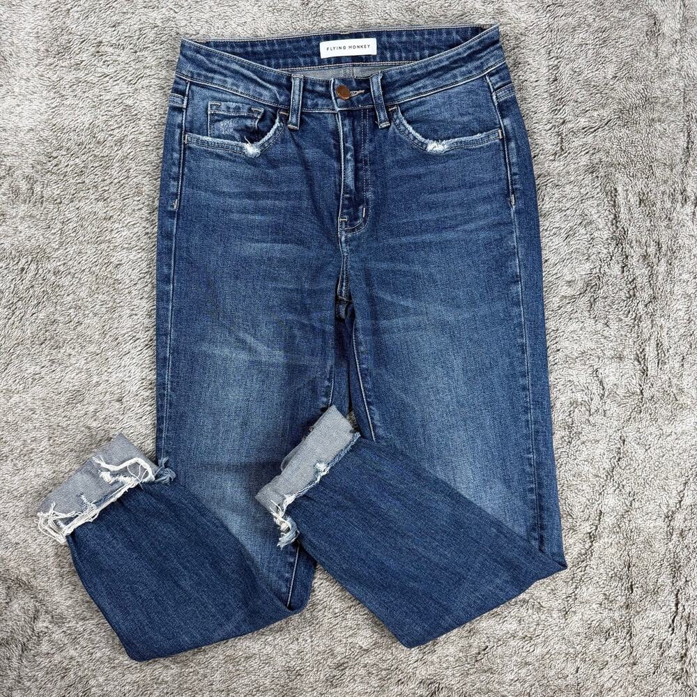 Flying Monkey High Rise Distressed Hem Jeans Women's 25